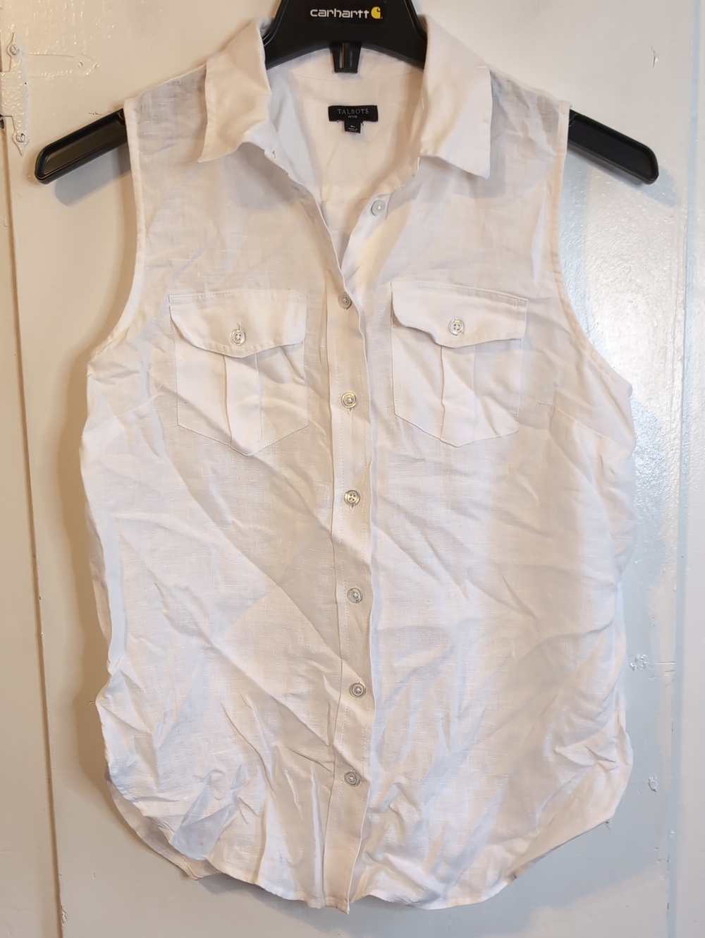 Talbots Linen Sleeveless Collared Blouse womens medium petite